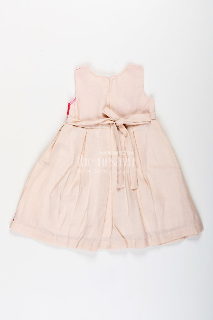 Baby girl flax cotton frock with pink yoke embroidery for parties