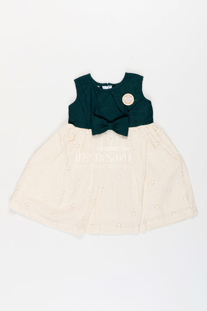 Baby girl Hakoba cotton frock with green yoke for casual and festive wear