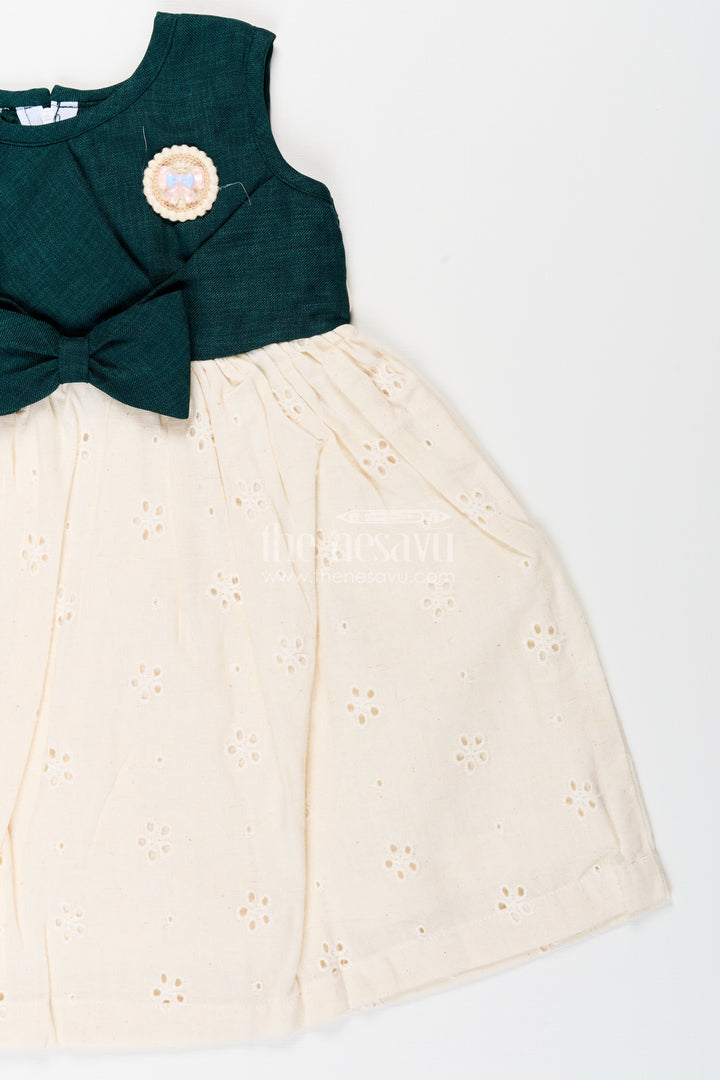 Baby girl Hakoba cotton frock with green yoke for casual and festive wear