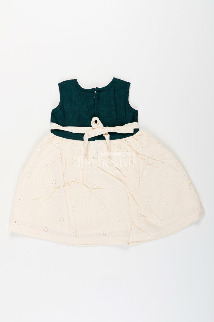 Baby girl Hakoba cotton frock with green yoke for casual and festive wear