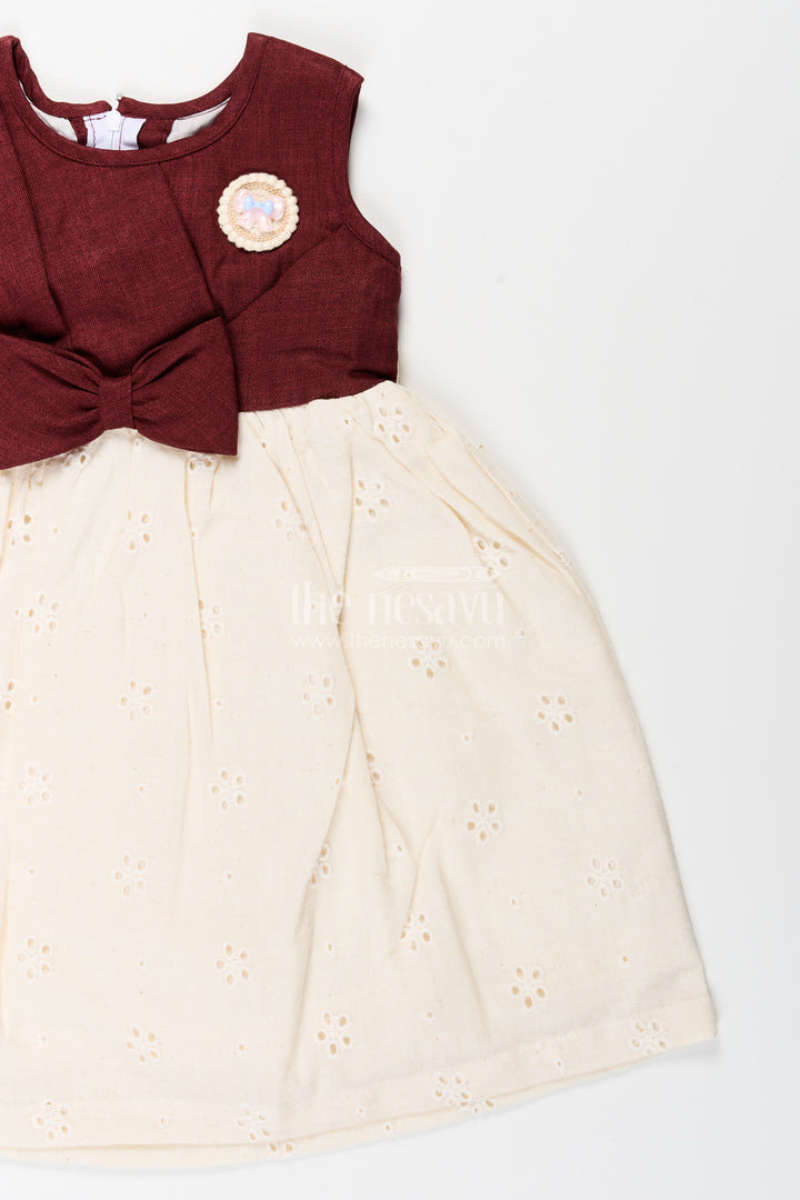 Baby girl Hakoba cotton frock with maroon yoke for festive and casual wear