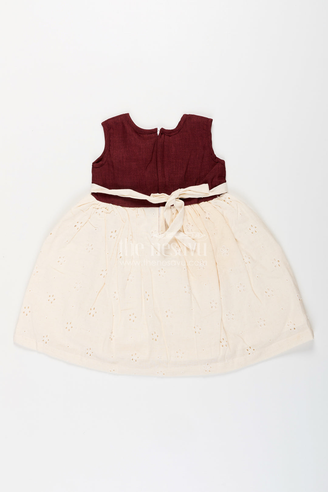 Baby girl Hakoba cotton frock with maroon yoke for festive and casual wear