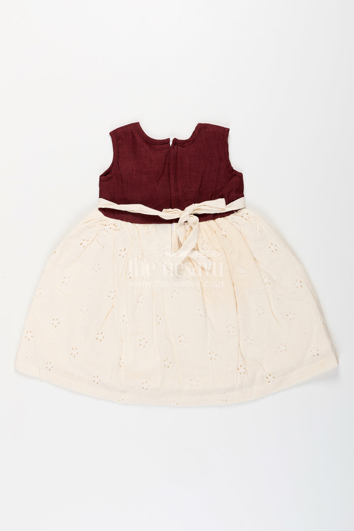 Baby girl Hakoba cotton frock with maroon yoke for festive and casual wear