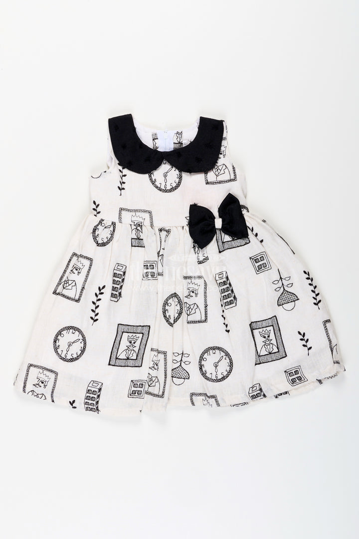 Girls cotton frock with thread embroidery and collar for everyday use