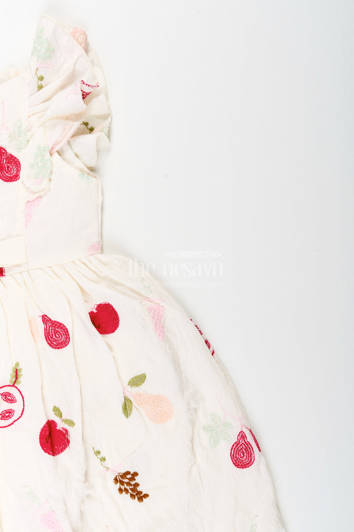 Baby girl cotton frock with fruit embroidery for casual wear