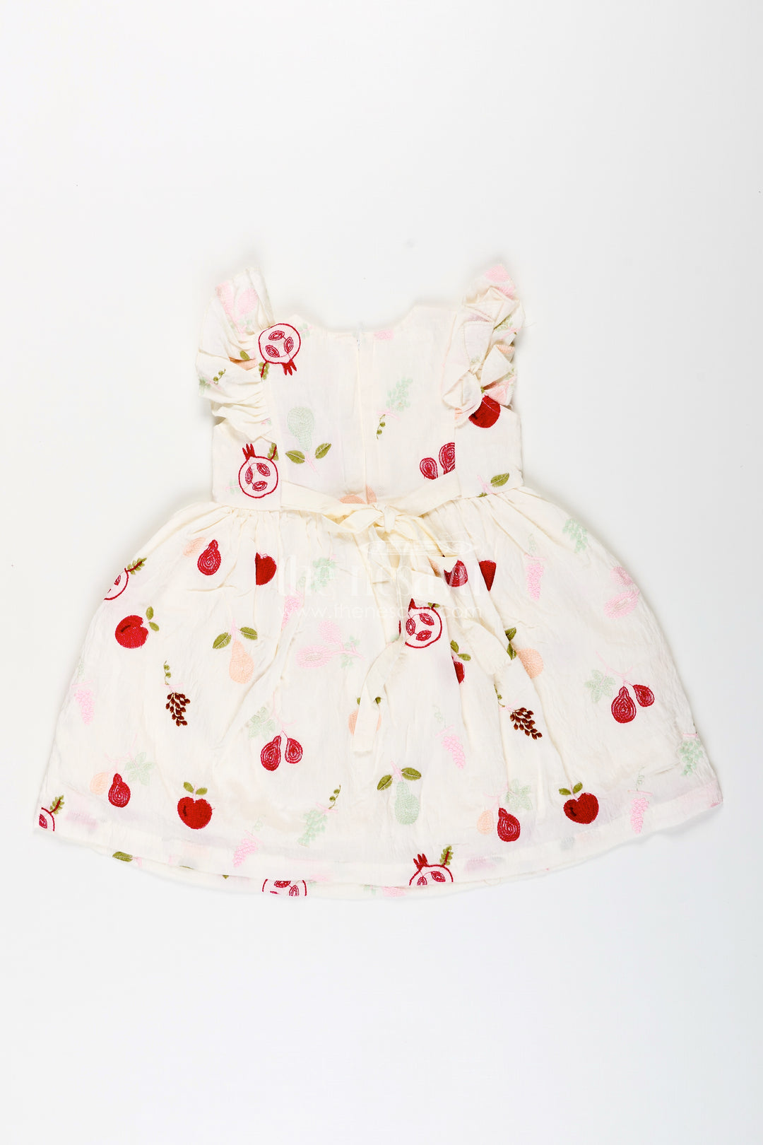 Baby girl cotton frock with fruit embroidery for casual wear