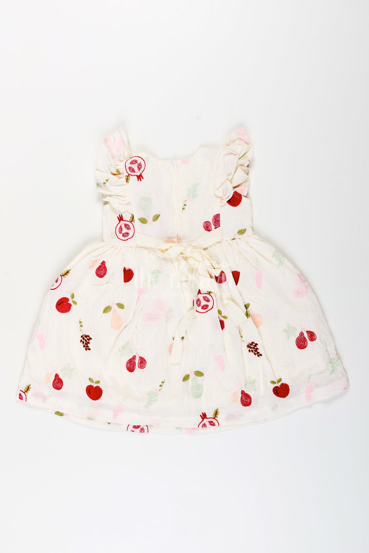 Baby girl cotton frock with fruit embroidery for casual wear