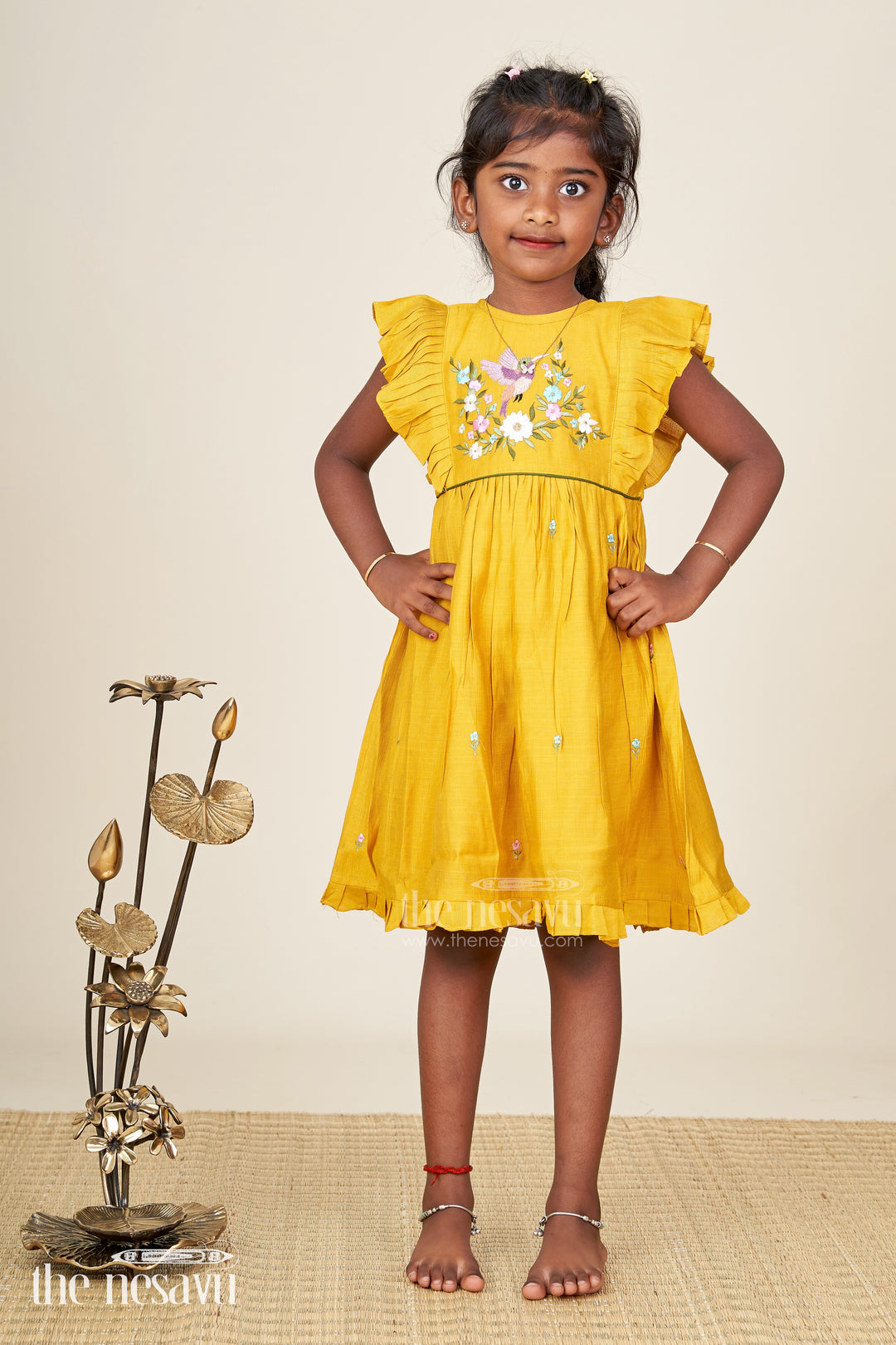 Baby girl festive frock with bird embroidery for functions and parties