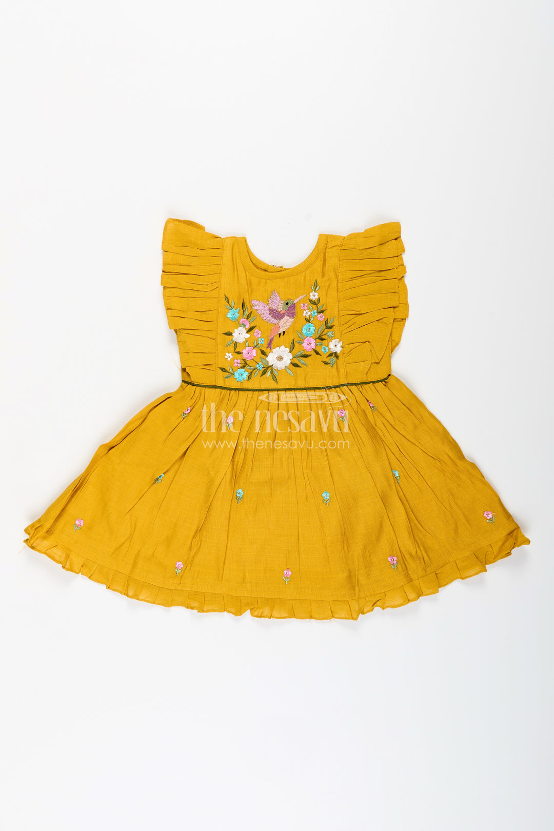 Baby girl festive frock with bird embroidery for functions and parties