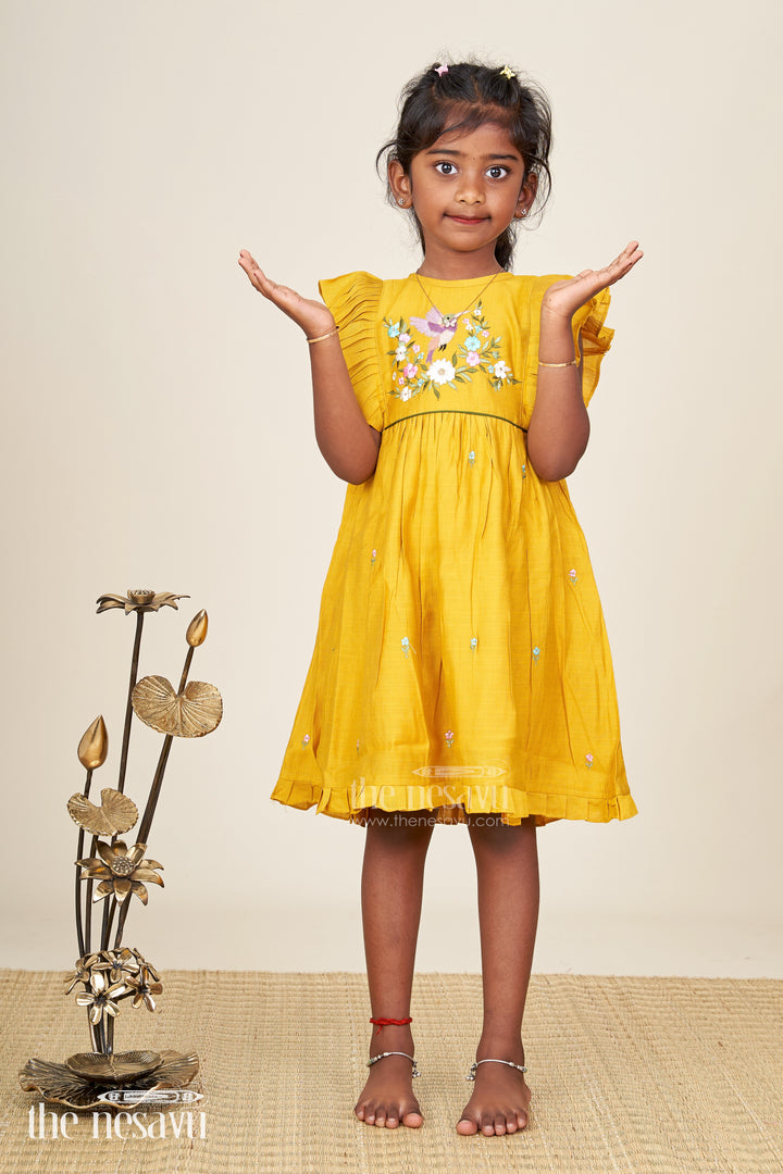 Baby girl festive frock with bird embroidery for functions and parties