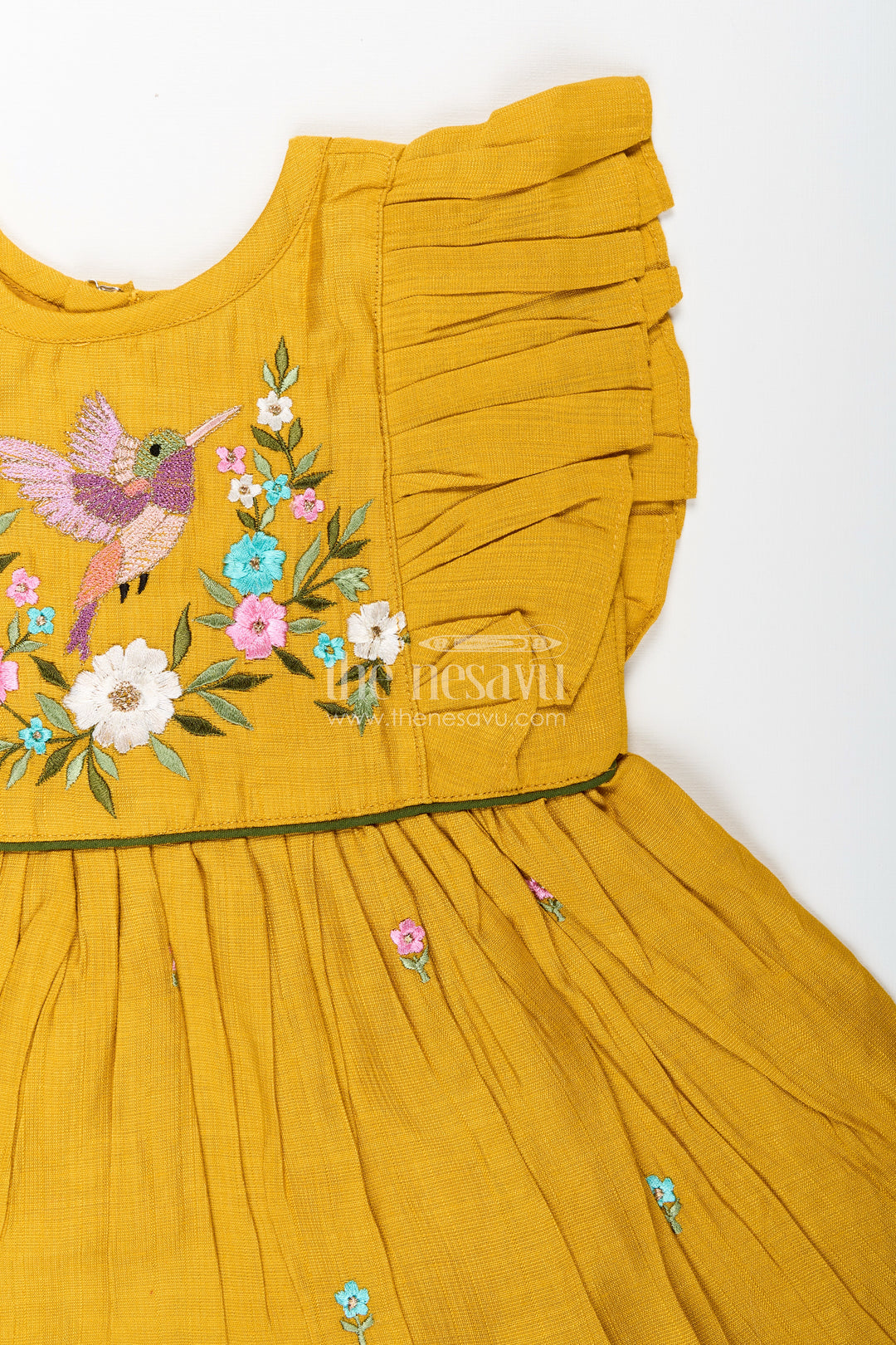 Baby girl festive frock with bird embroidery for functions and parties