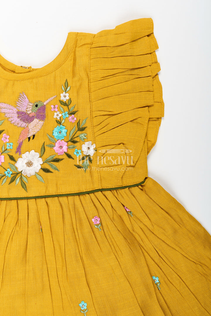 Baby girl festive frock with bird embroidery for functions and parties