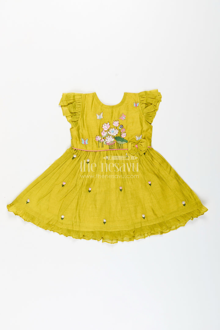 Baby girl chanderi frock with floral embroidery for festivals and outings