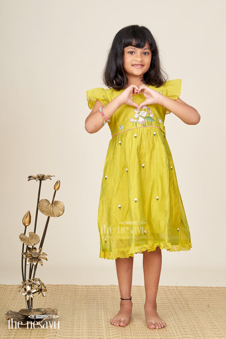 Baby girl chanderi frock with floral embroidery for festivals and outings