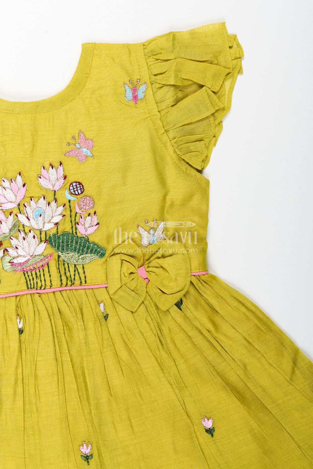 Baby girl chanderi frock with floral embroidery for festivals and outings