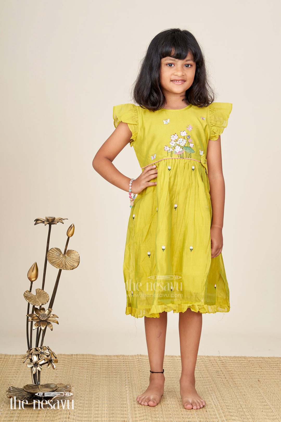 Baby girl chanderi frock with floral embroidery for festivals and outings