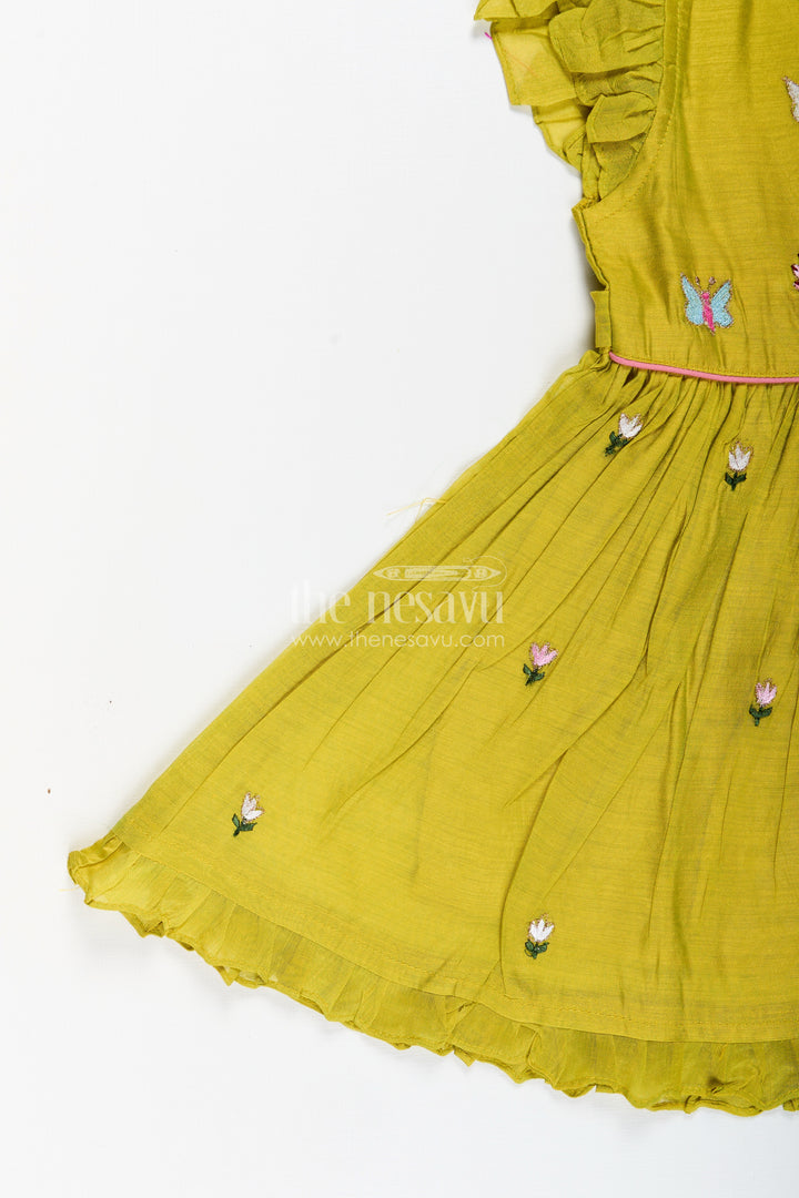 Baby girl chanderi frock with floral embroidery for festivals and outings
