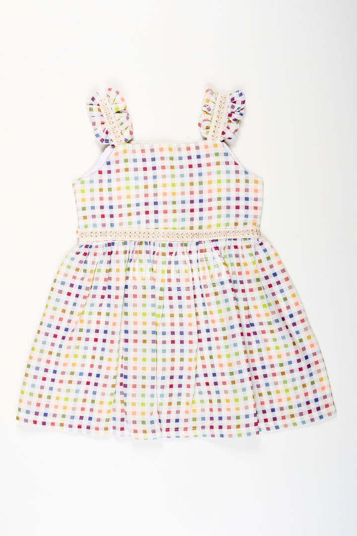 Muslin checked frock for toddler girls with pastel colors