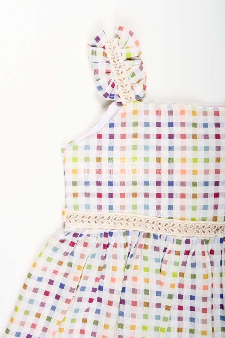 Muslin checked frock for toddler girls with pastel colors