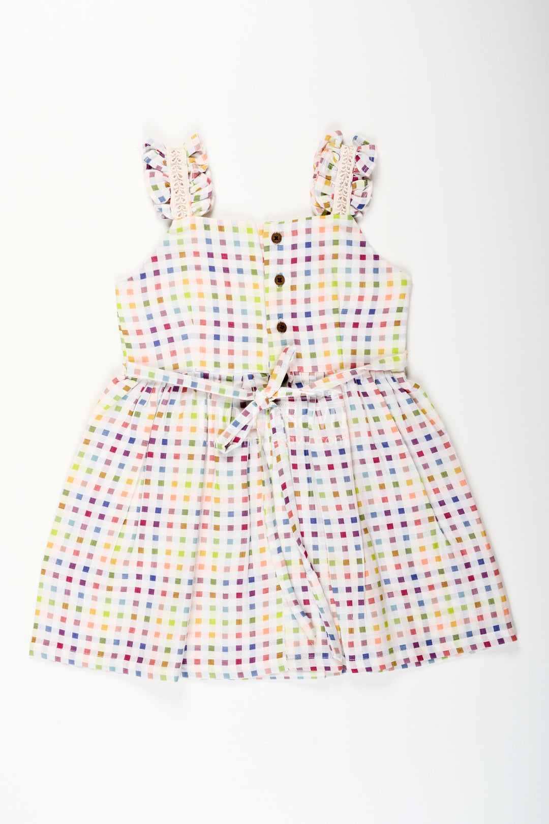 Muslin checked frock for toddler girls with pastel colors