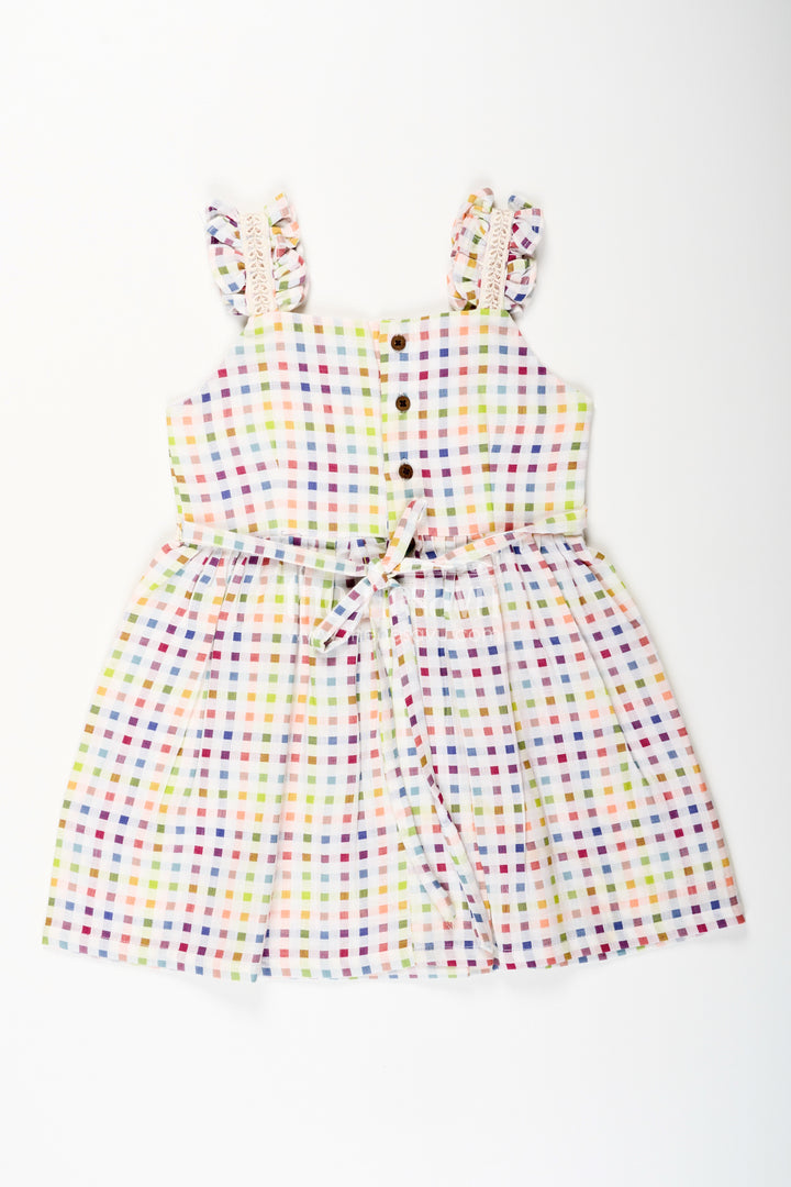 Muslin checked frock for toddler girls with pastel colors