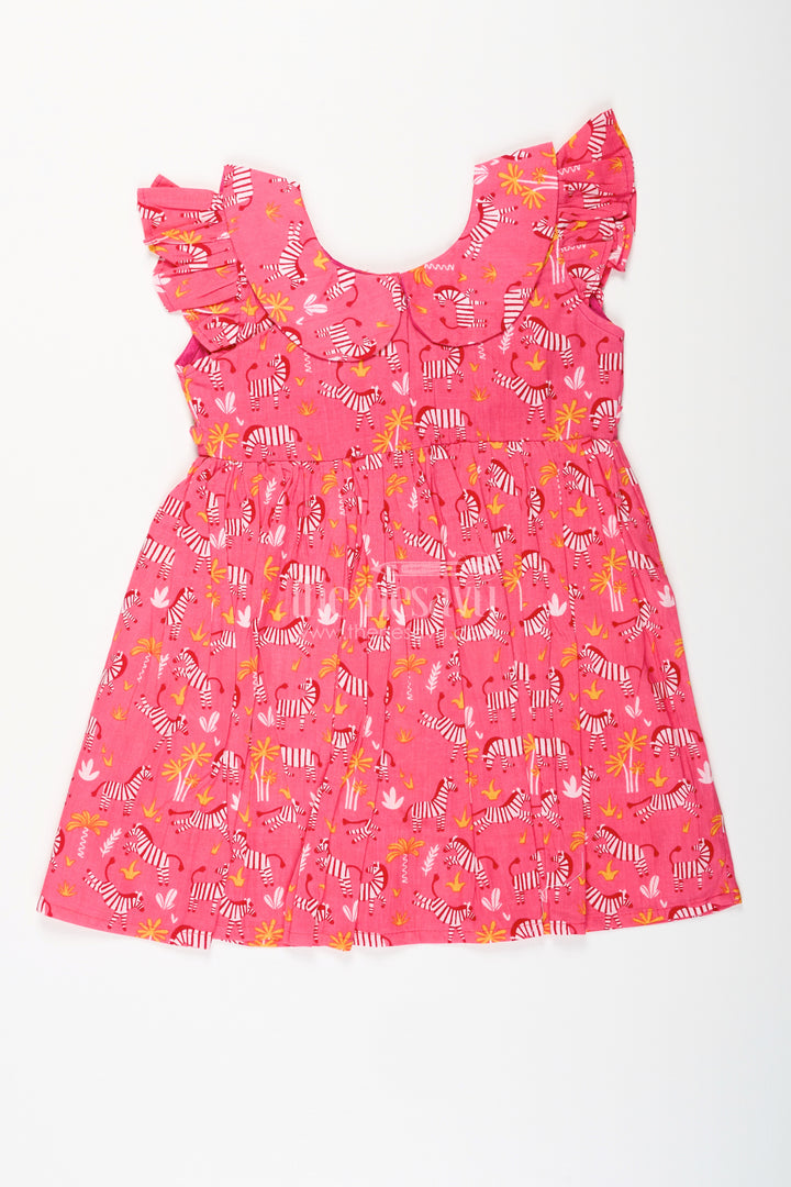 Zebra print cotton frock for toddler girls with ruffled sleeves