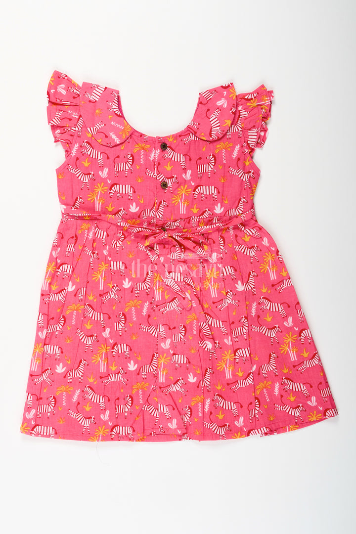 Zebra print cotton frock for toddler girls with ruffled sleeves
