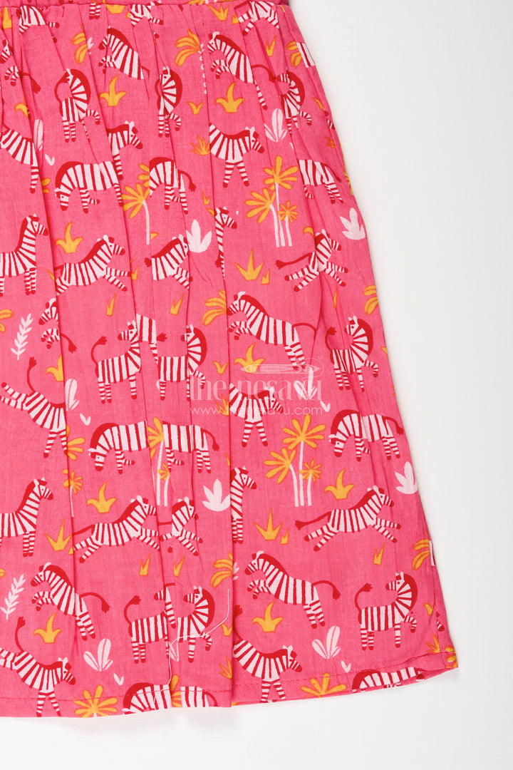 Zebra print cotton frock for toddler girls with ruffled sleeves