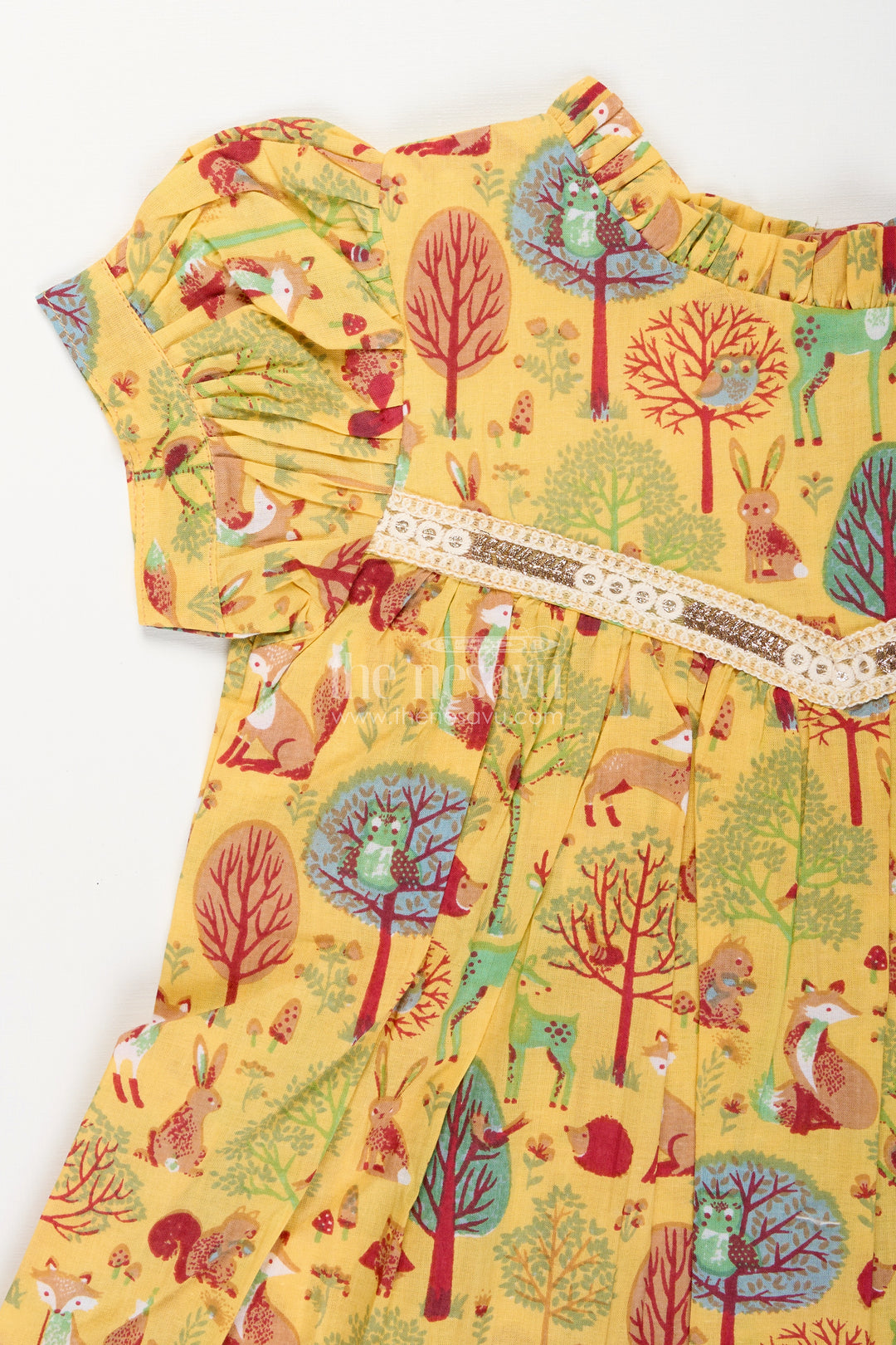 Woodland animal print cotton frock for toddler girls