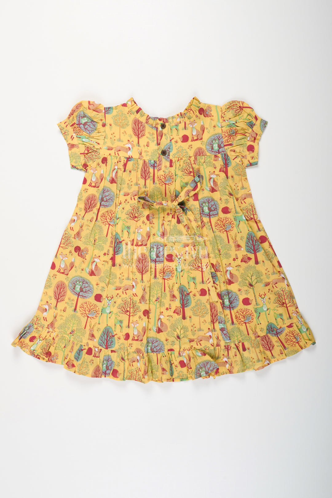 Woodland animal print cotton frock for toddler girls
