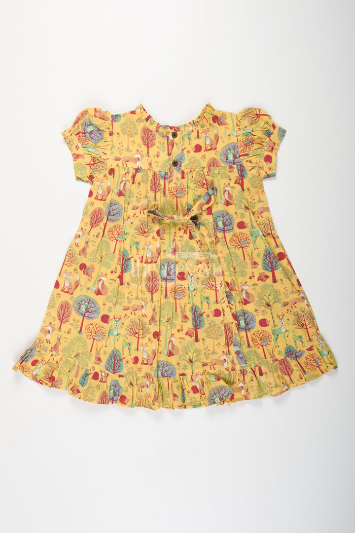 Woodland animal print cotton frock for toddler girls