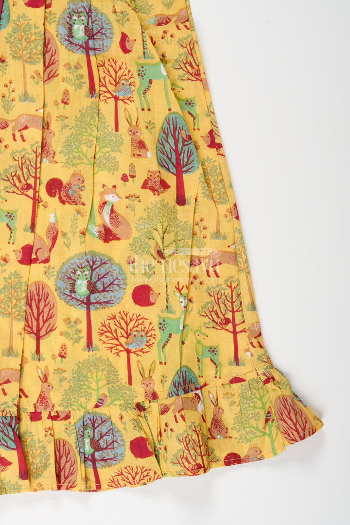 Woodland animal print cotton frock for toddler girls