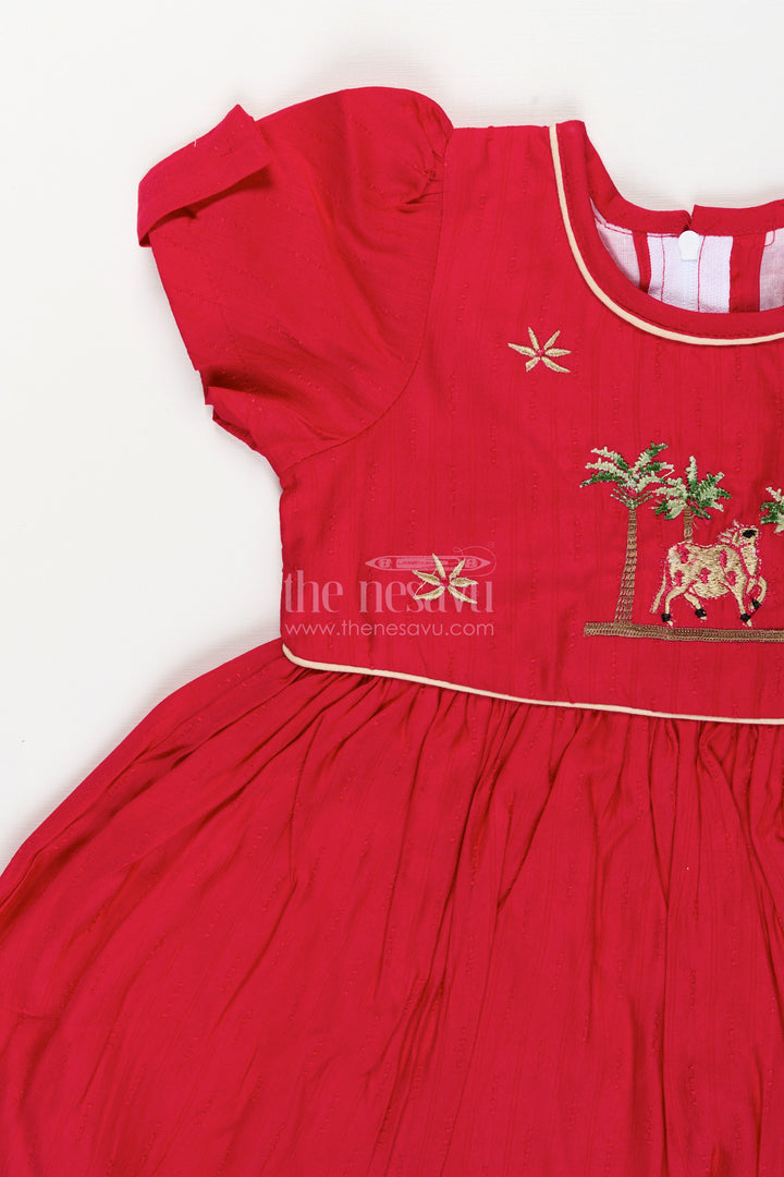 Toddler girl silk blend frock with elephant embroidery for festive wear
