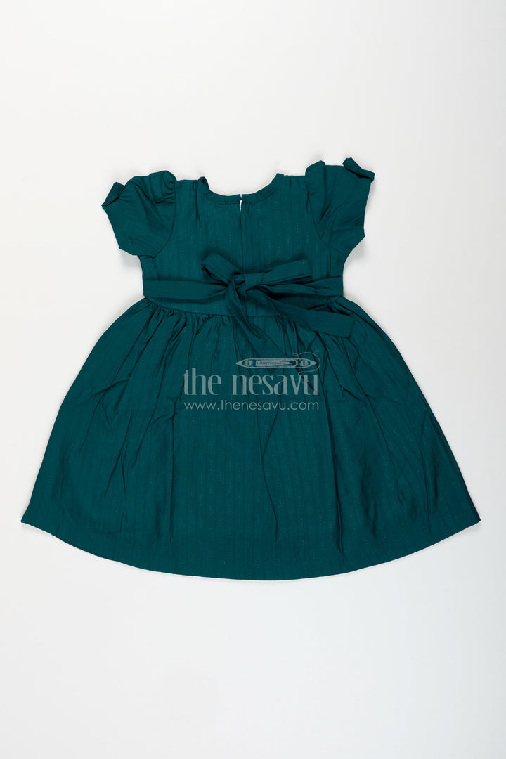 Baby girl silk blend frock in green with traditional embroidery