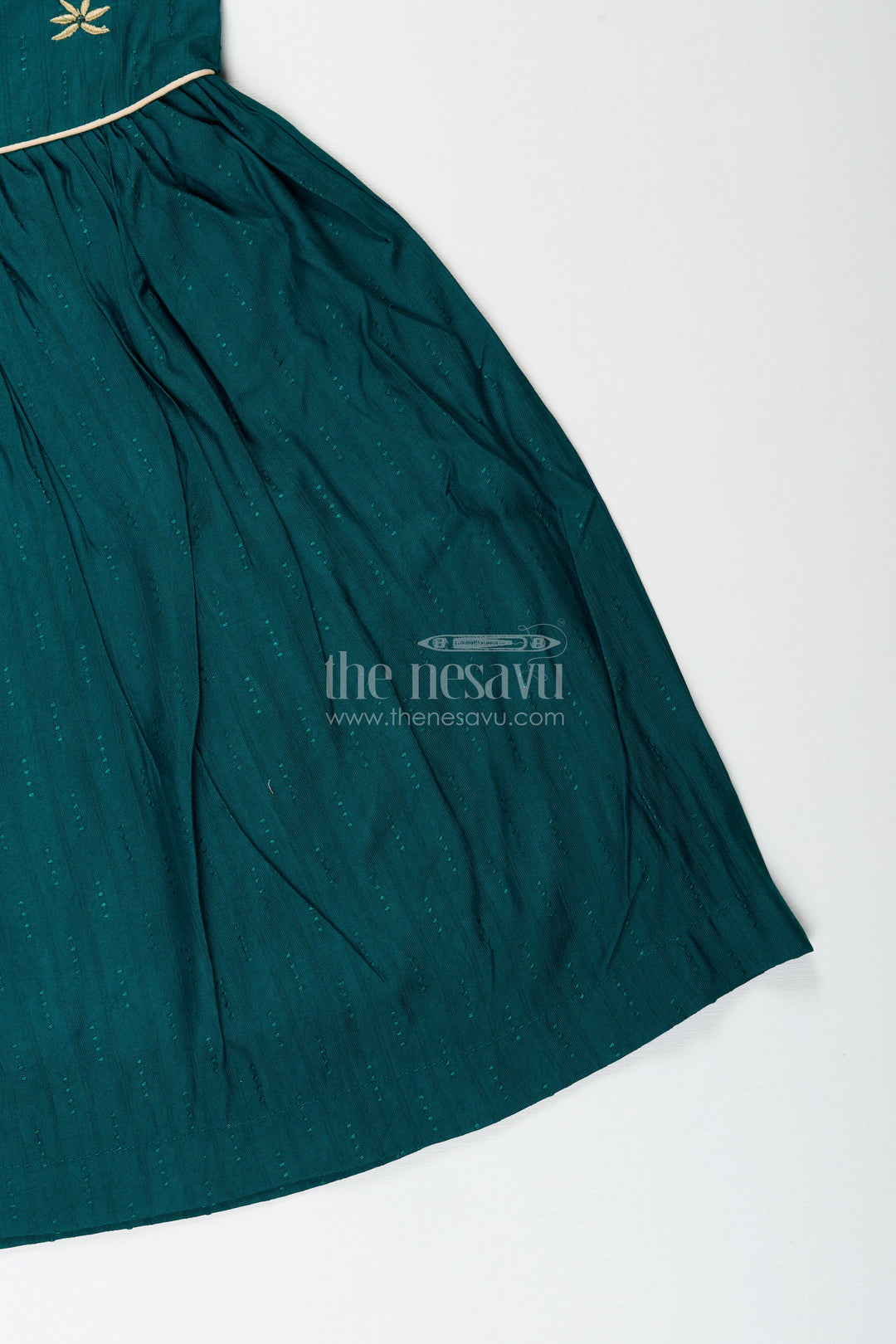 Baby girl silk blend frock in green with traditional embroidery
