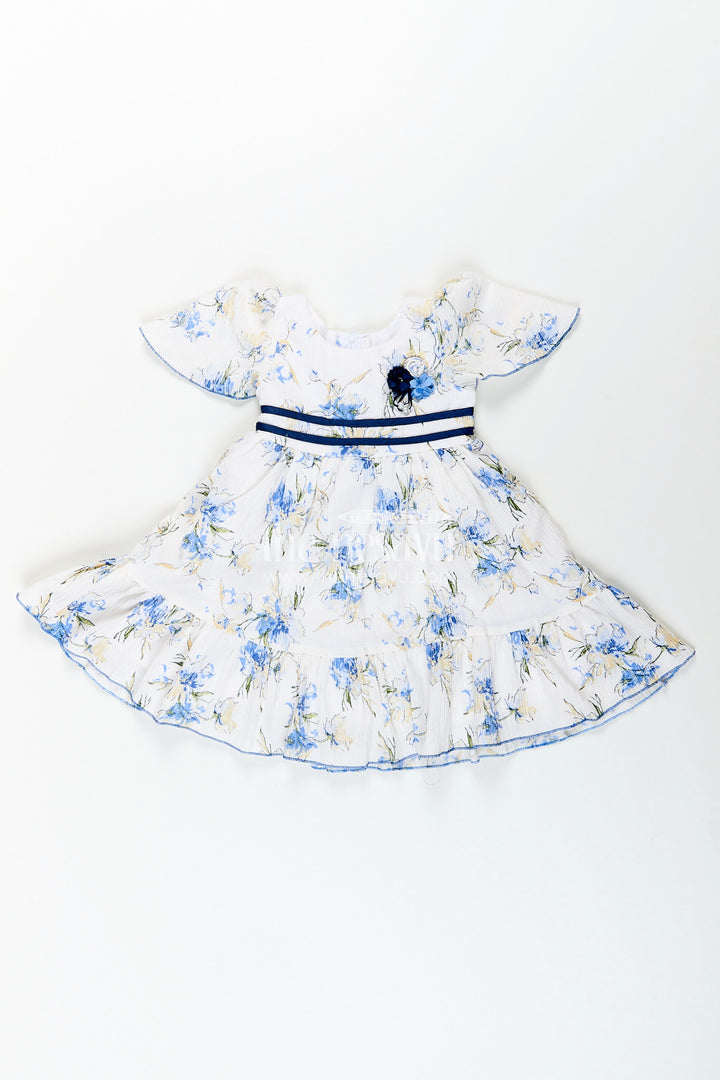 Baby girl cotton frock with blue floral print for summer outings