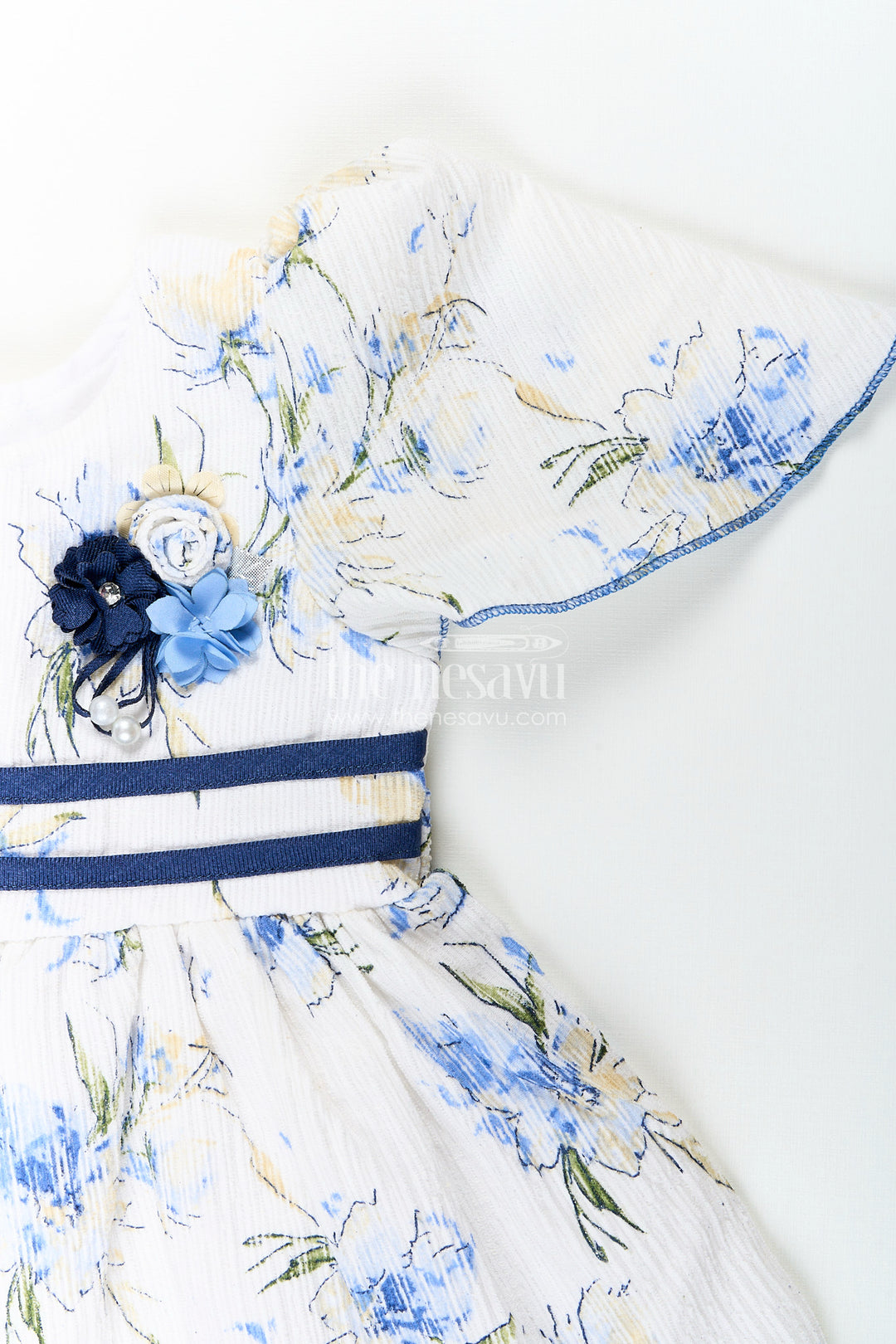 Baby girl cotton frock with blue floral print for summer outings