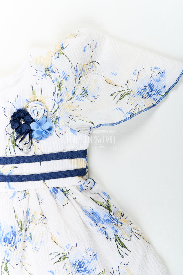 Baby girl cotton frock with blue floral print for summer outings