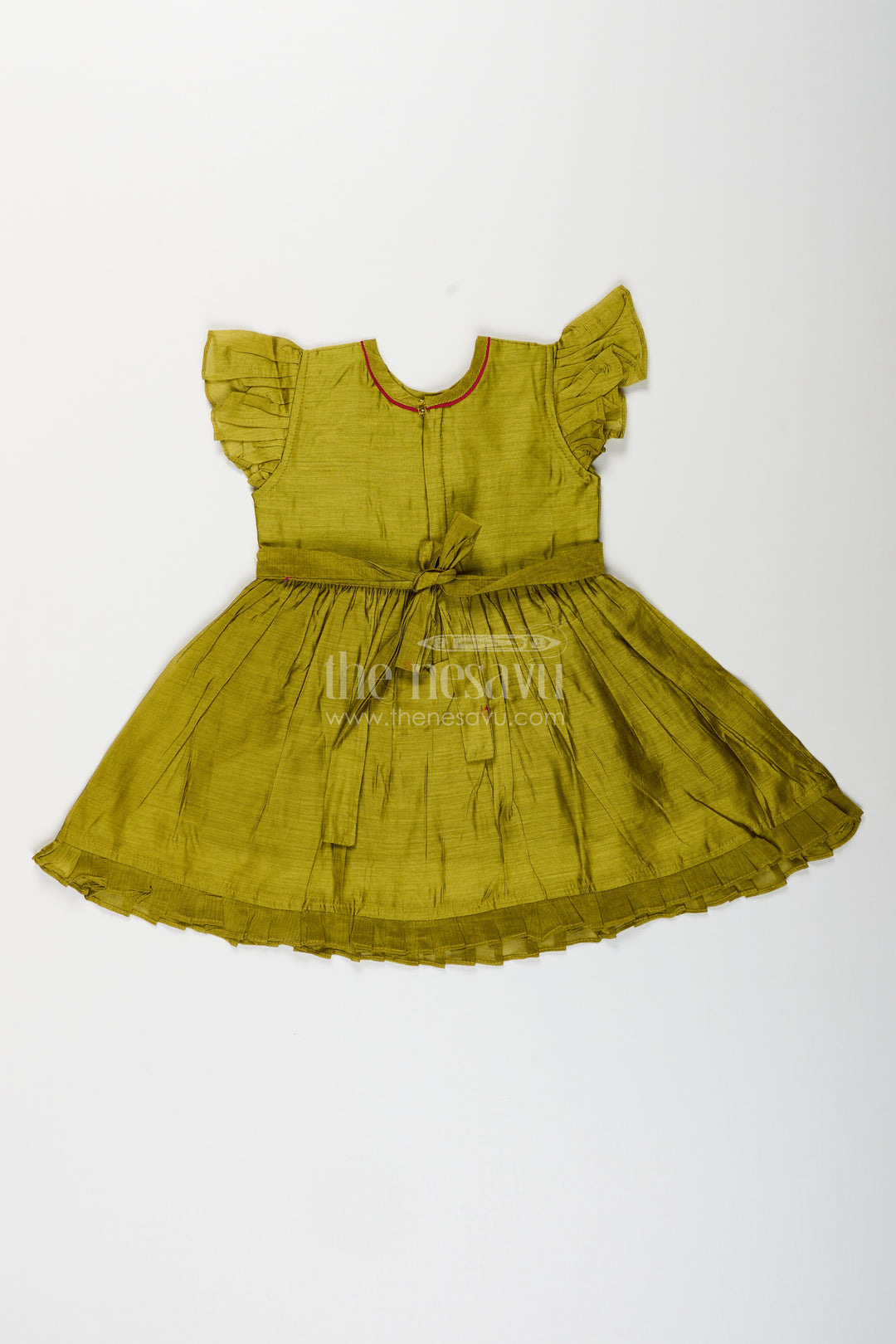 Baby girl Chanderi cotton frock with cow embroidery for festivals