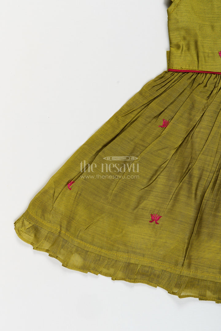 Baby girl Chanderi cotton frock with cow embroidery for festivals