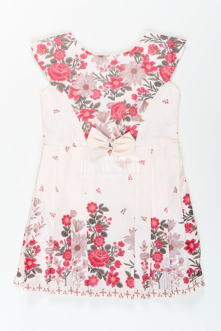 White and red floral girls frock with back bow and cap sleeves