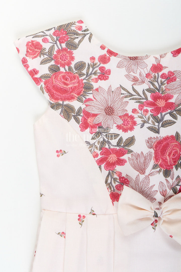 White and red floral girls frock with back bow and cap sleeves