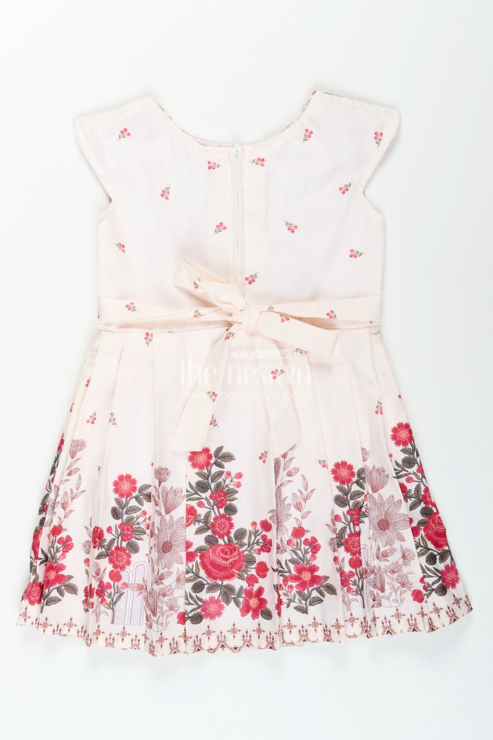 White and red floral girls frock with back bow and cap sleeves