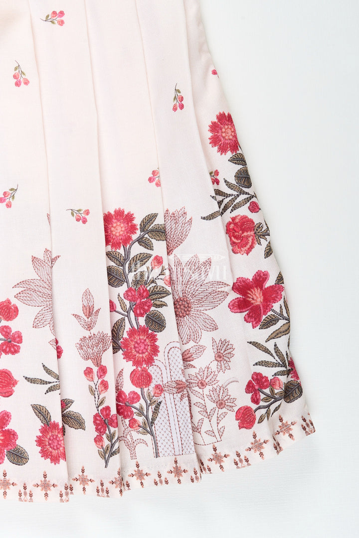 White and red floral girls frock with back bow and cap sleeves