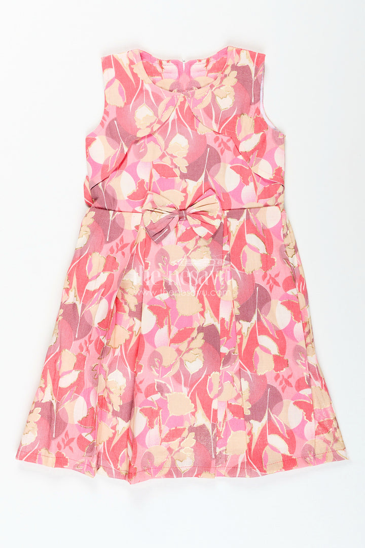 Girls cotton frock with pink and beige abstract floral digital print