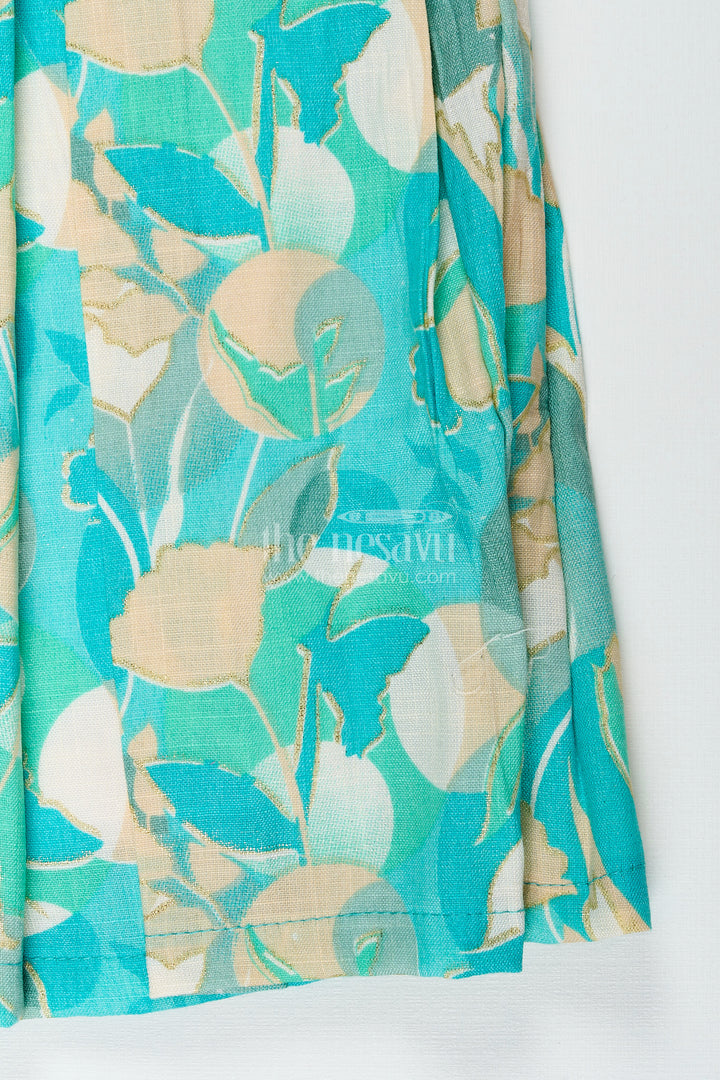 Girls cotton frock with floral digital print in sleeveless design