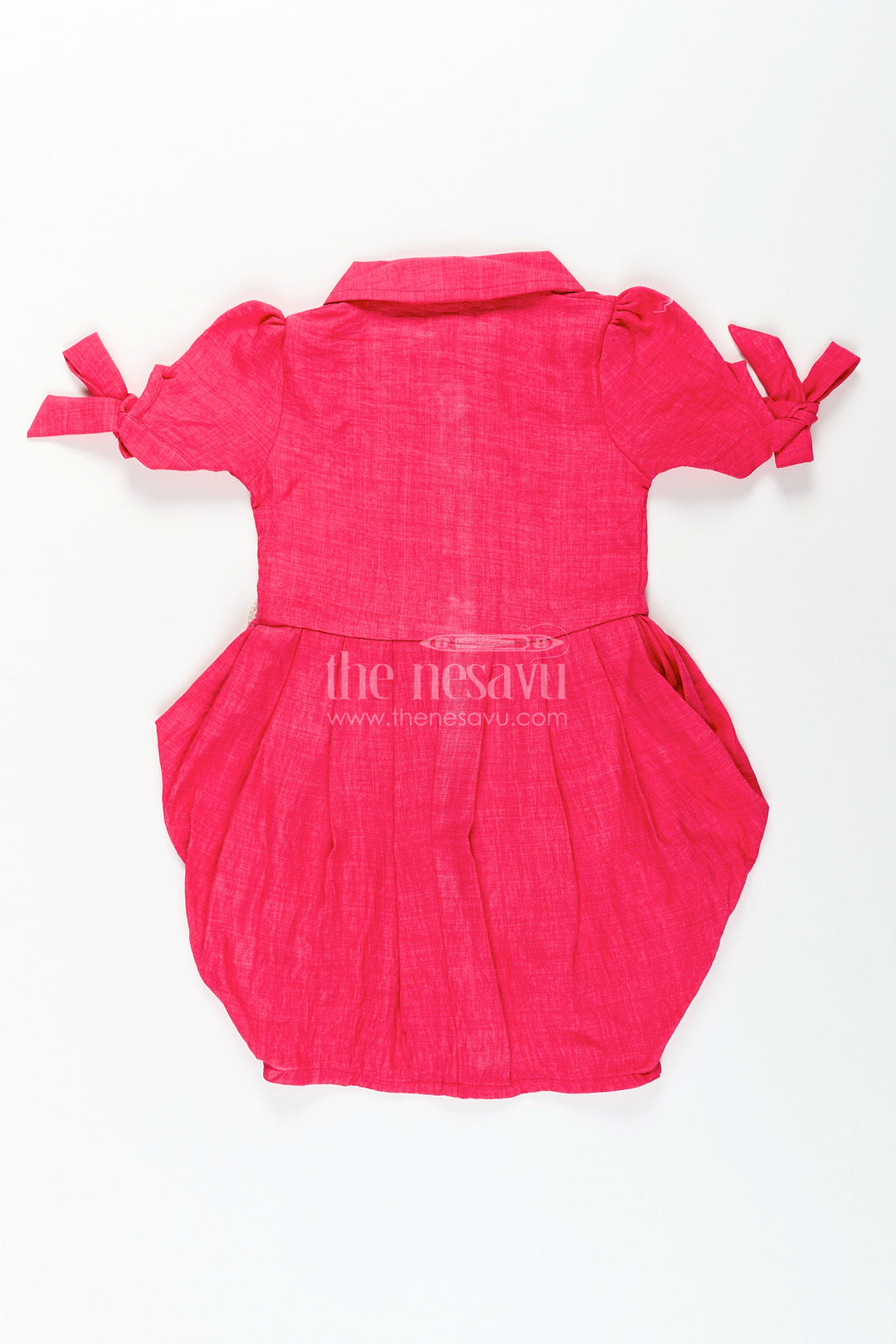 Girls cotton frock with collar and crochet patch for casual outings