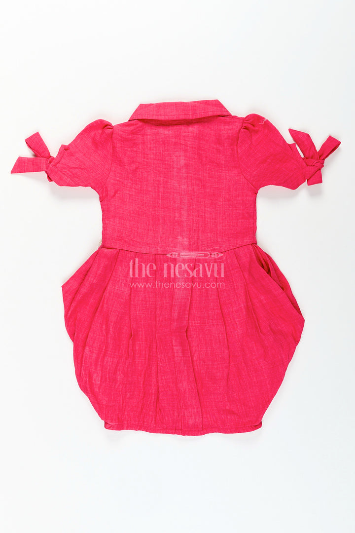 Girls cotton frock with collar and crochet patch for casual outings