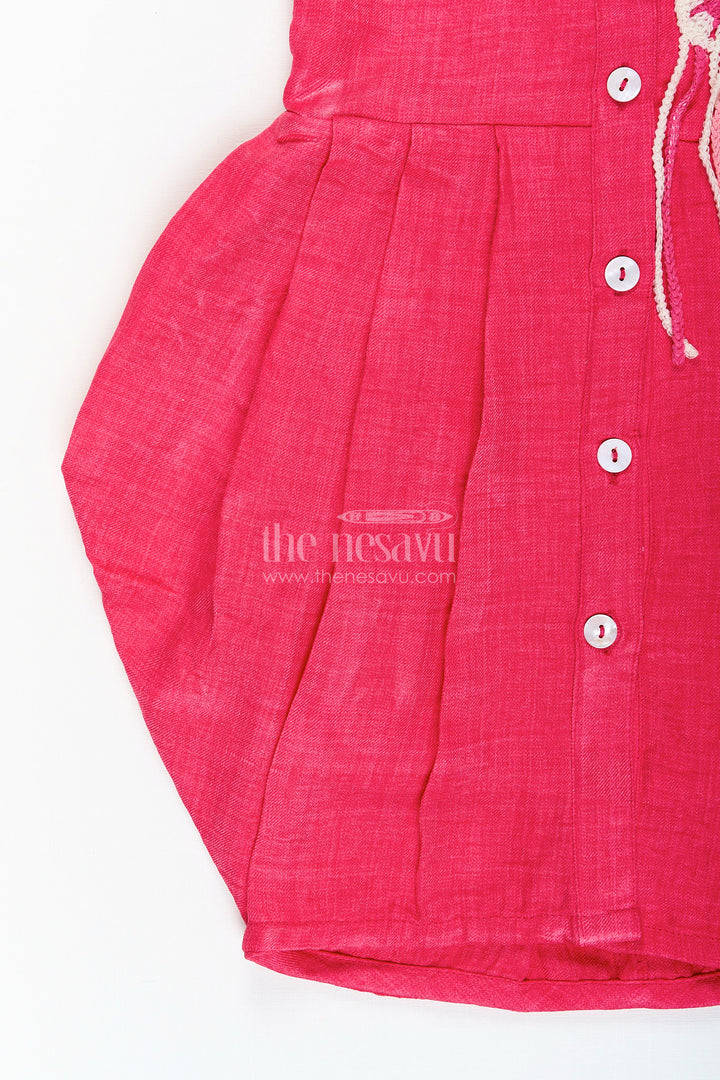 Girls cotton frock with collar and crochet patch for casual outings