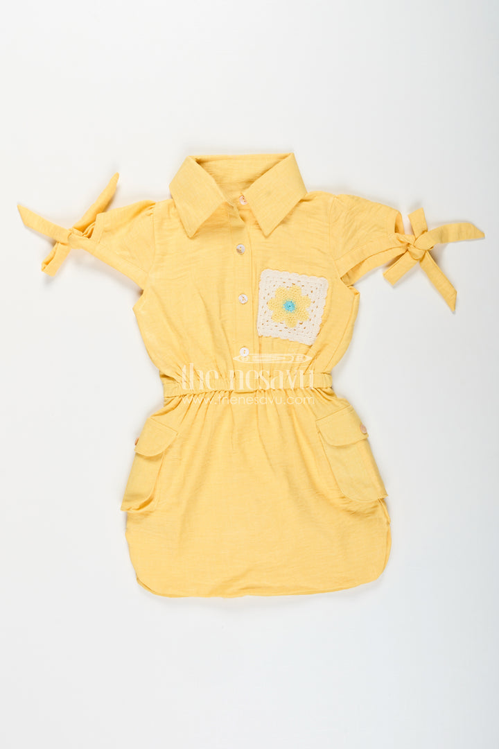 Yellow collared cotton frock with crochet detail for girls